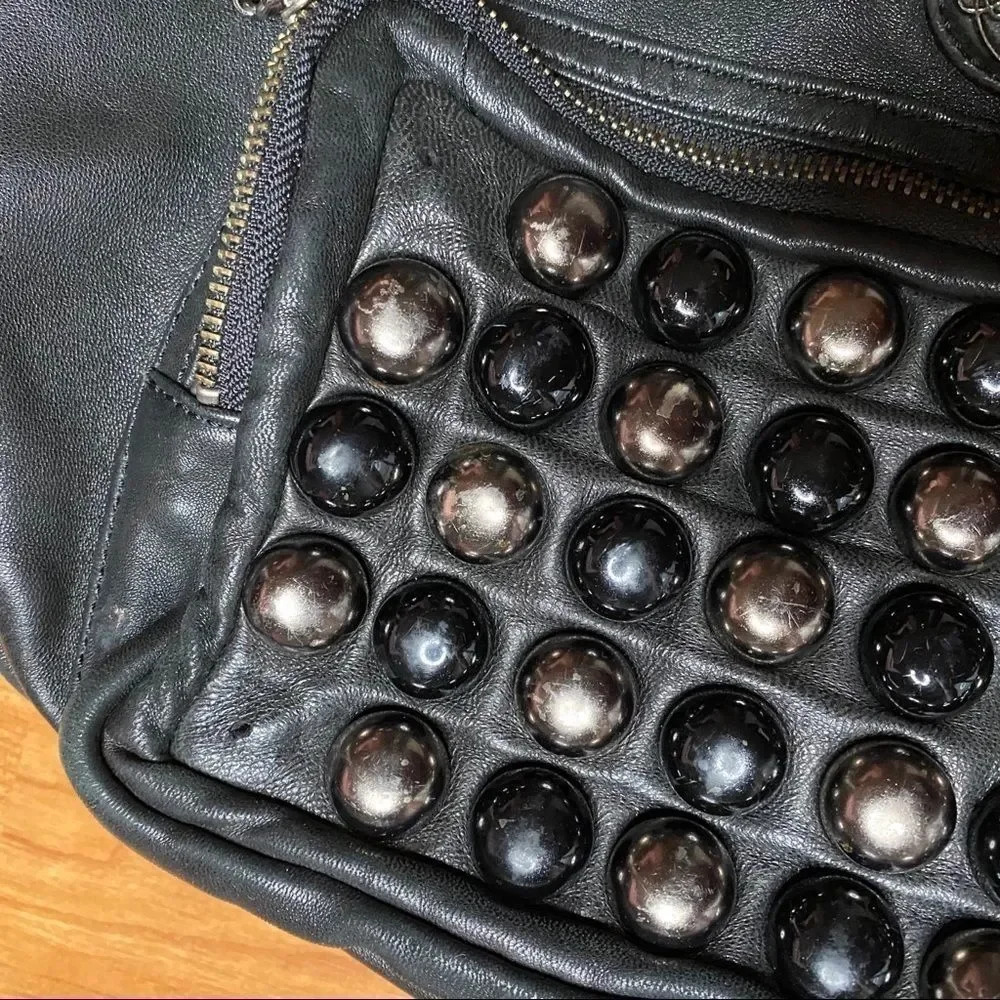 2000s Betsey Johnson Leather Studded Hobo Bag - Picture 8 of 11